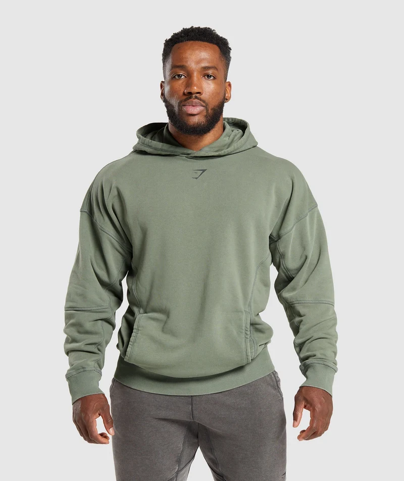 Gymshark Heritage Washed Hoodie - Dusk Green/Acid Wash Small Ball