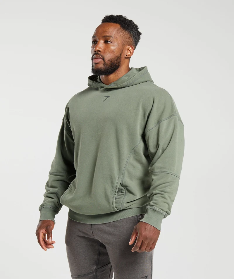 Gymshark Heritage Washed Hoodie - Dusk Green/Acid Wash Small Ball