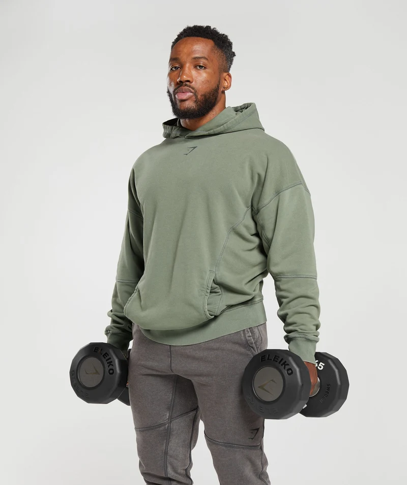 Gymshark Heritage Washed Hoodie - Dusk Green/Acid Wash Small Ball