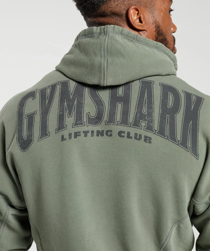 Gymshark Heritage Washed Hoodie - Dusk Green/Acid Wash Small Ball