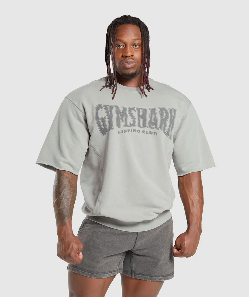 Gymshark Heritage Washed Short Sleeve Crew - Smokey Grey/Acid Wash Small Ball