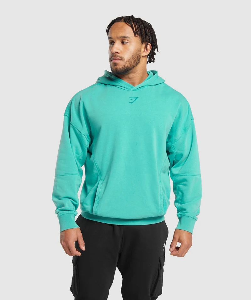 Gymshark Heritage Washed Hoodie - Capri Blue/Acid Wash Small Ball