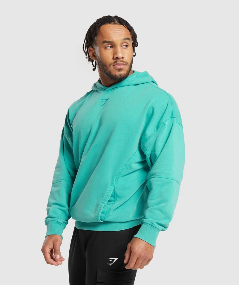 Gymshark Heritage Washed Hoodie - Capri Blue/Acid Wash Small Ball