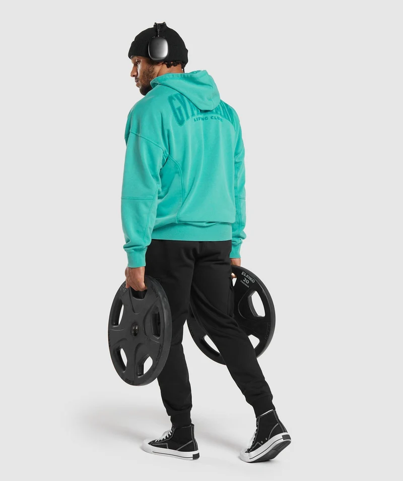 Gymshark Heritage Washed Hoodie - Capri Blue/Acid Wash Small Ball