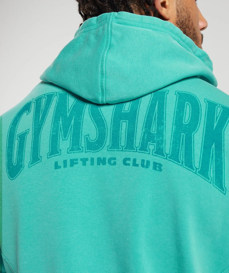 Gymshark Heritage Washed Hoodie - Capri Blue/Acid Wash Small Ball