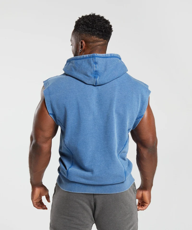 Gymshark Heritage Washed Sleeveless Zip Up Hoodie - Vintage Blue/Acid Wash Small Ball