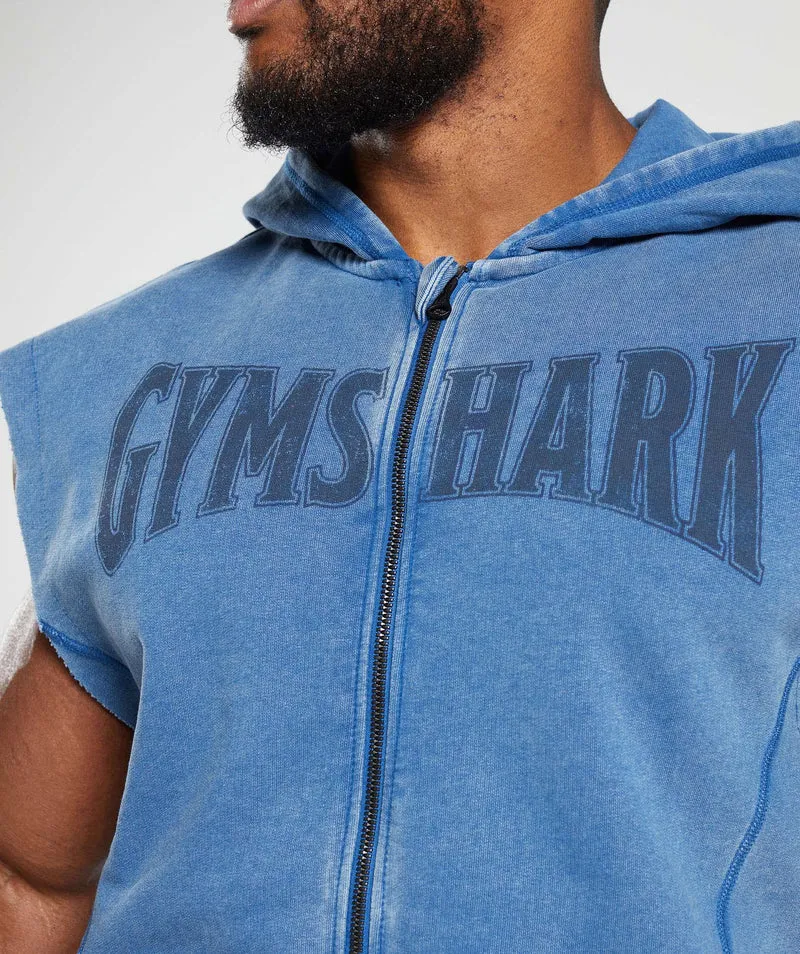 Gymshark Heritage Washed Sleeveless Zip Up Hoodie - Vintage Blue/Acid Wash Small Ball