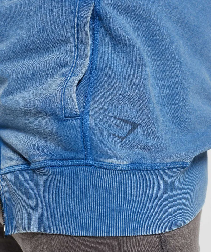 Gymshark Heritage Washed Sleeveless Zip Up Hoodie - Vintage Blue/Acid Wash Small Ball