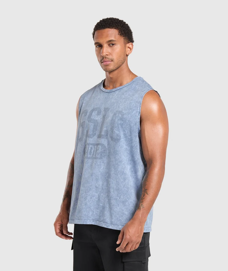 Gymshark Collegiate Shadow Washed Tank - Faded Blue/Stone Acid Wash