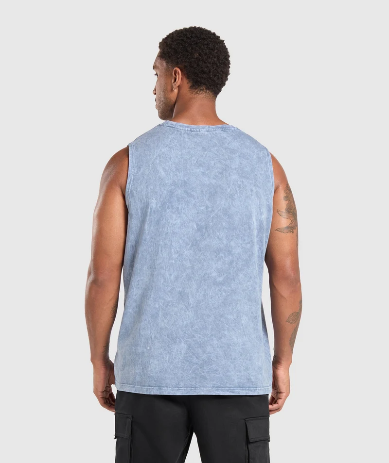 Gymshark Collegiate Shadow Washed Tank - Faded Blue/Stone Acid Wash