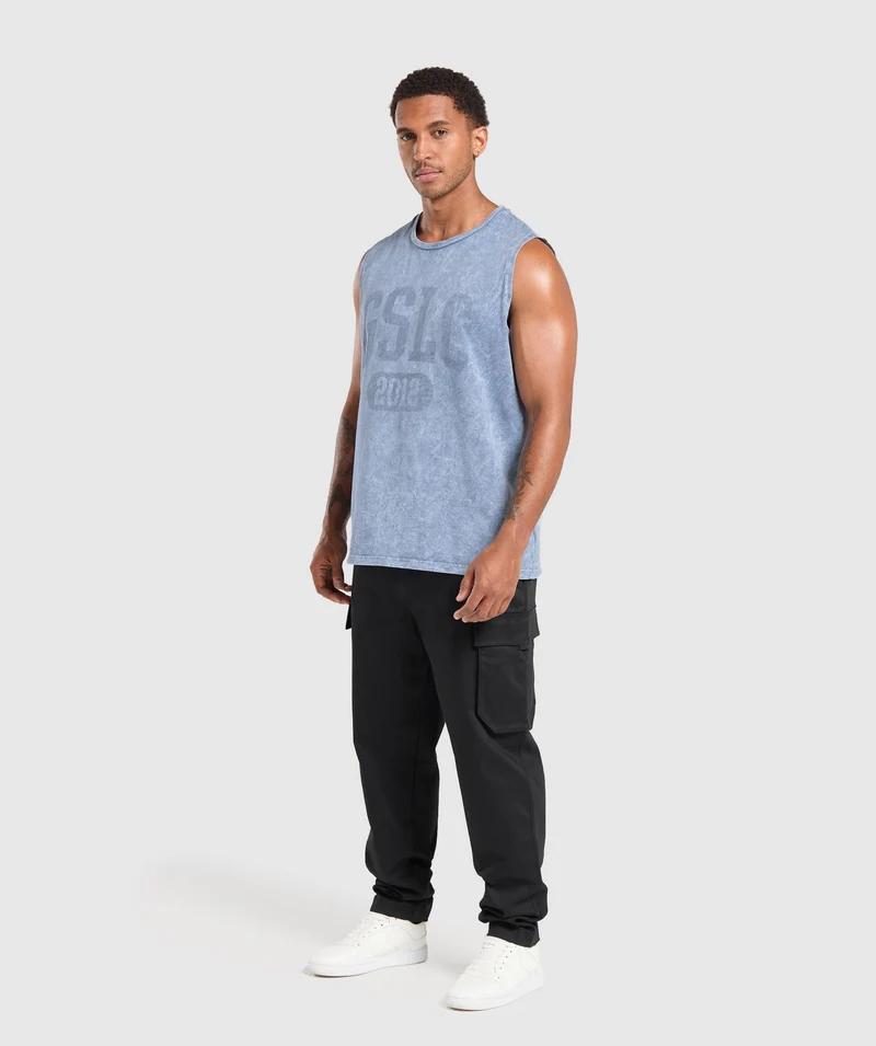 Gymshark Collegiate Shadow Washed Tank - Faded Blue/Stone Acid Wash