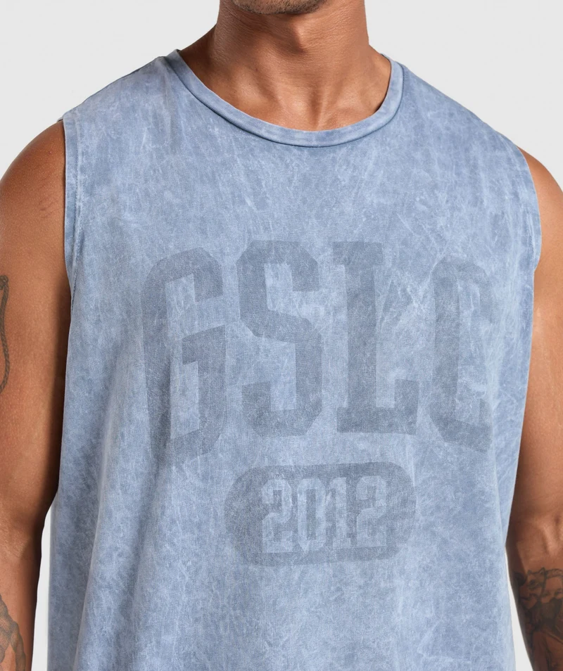 Gymshark Collegiate Shadow Washed Tank - Faded Blue/Stone Acid Wash