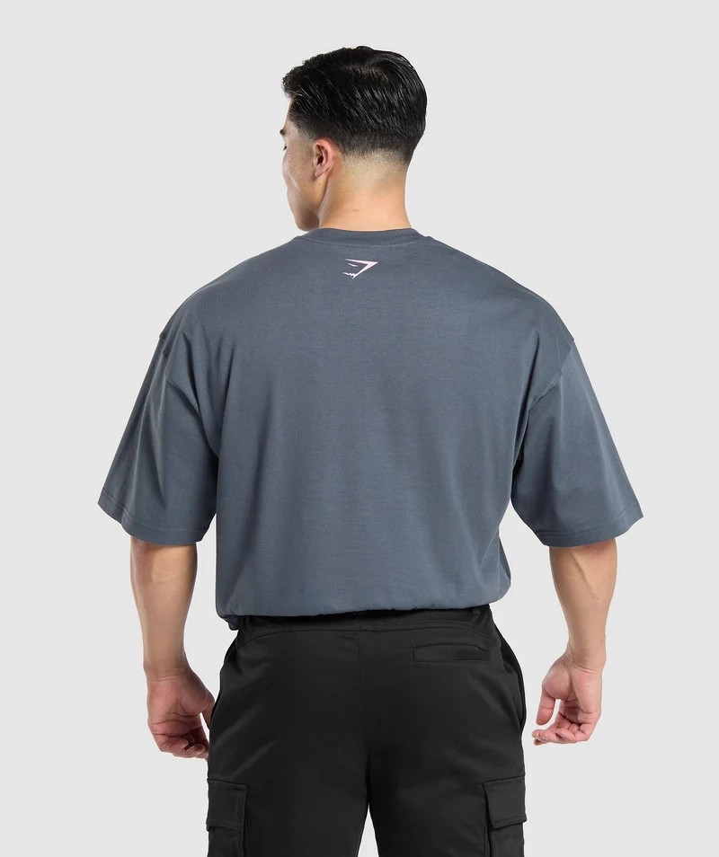 Gymshark American Muscle Extreme Oversized T-Shirt - Titanium Blue
