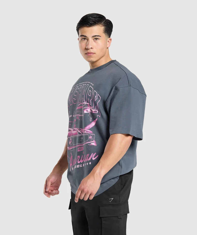 Gymshark American Muscle Extreme Oversized T-Shirt - Titanium Blue