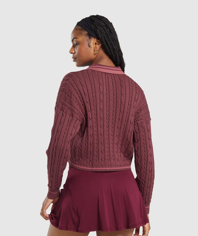 Gymshark Rest Day Cable Knit Pullover - Bros Rich Maroon/Marl/Burgundy Brown/Soft Berry