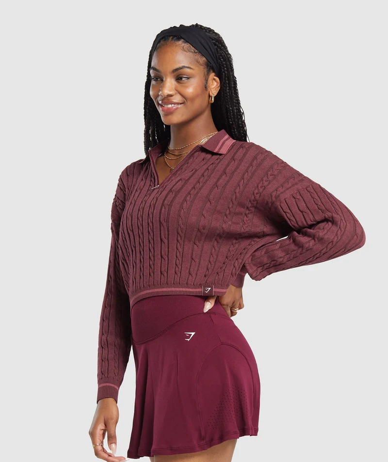 Gymshark Rest Day Cable Knit Pullover - Bros Rich Maroon/Marl/Burgundy Brown/Soft Berry