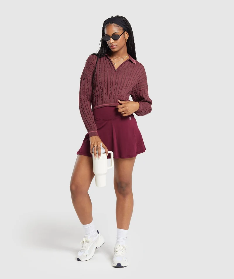 Gymshark Rest Day Cable Knit Pullover - Bros Rich Maroon/Marl/Burgundy Brown/Soft Berry