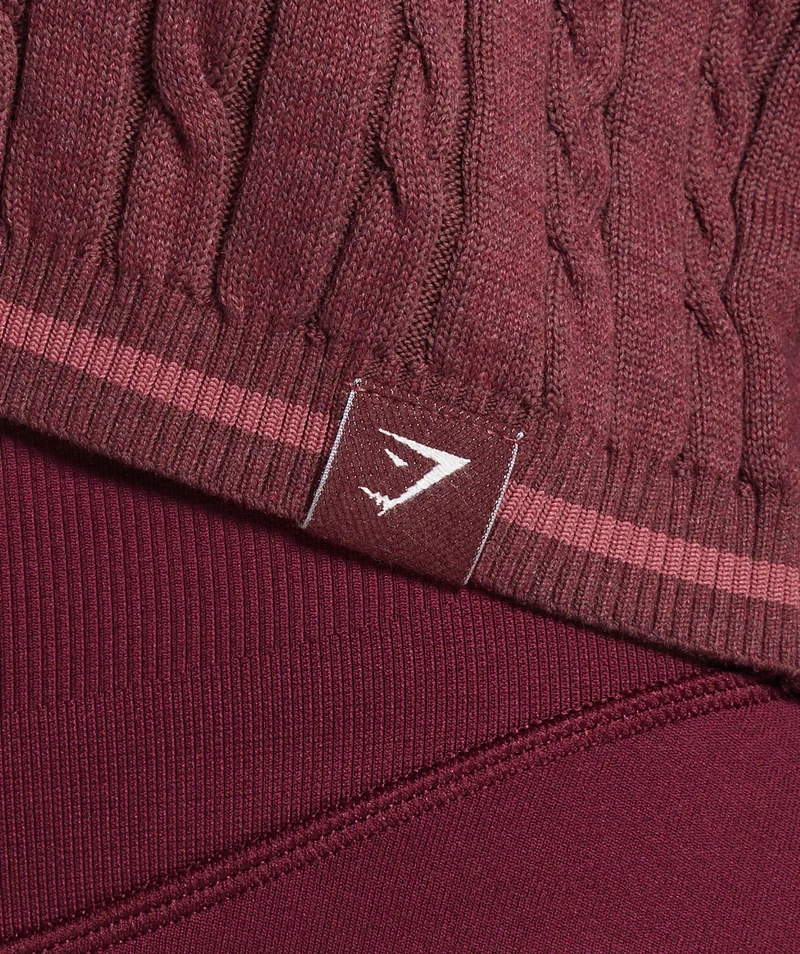 Gymshark Rest Day Cable Knit Pullover - Bros Rich Maroon/Marl/Burgundy Brown/Soft Berry