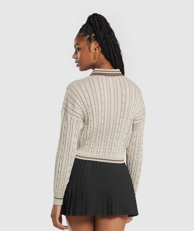 Gymshark Rest Day Cable Knit Pullover - Bros Stone Brown/ Marl/Stone Pink/Penny Brown