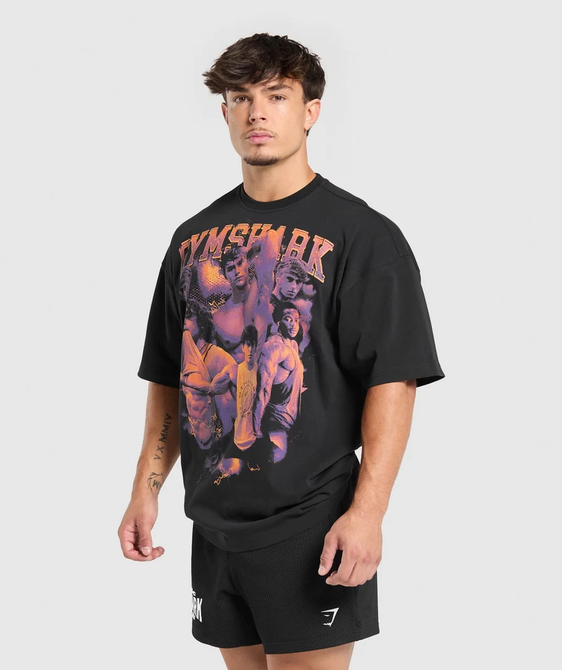 Gymshark Mens Athlete Bootleg Graphic T-Shirt - Black