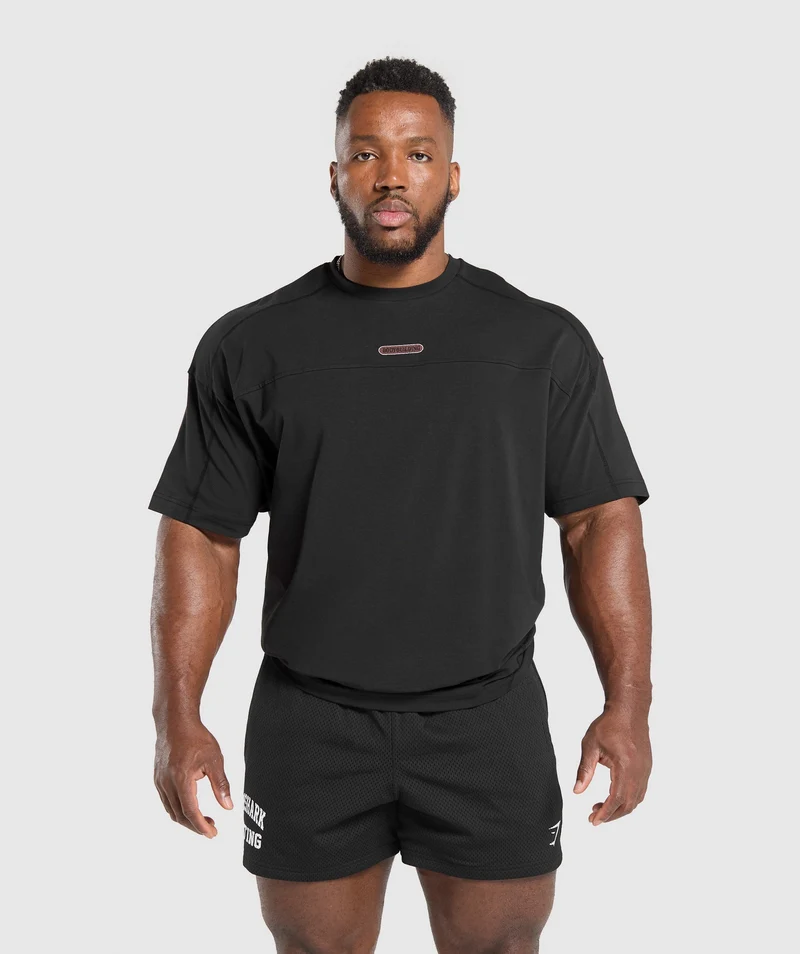 Gymshark Oversized Graphic T-Shirt - Black/Burgundy Brown