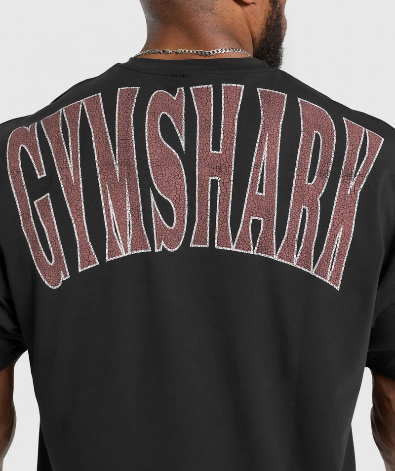 Gymshark Oversized Graphic T-Shirt - Black/Burgundy Brown