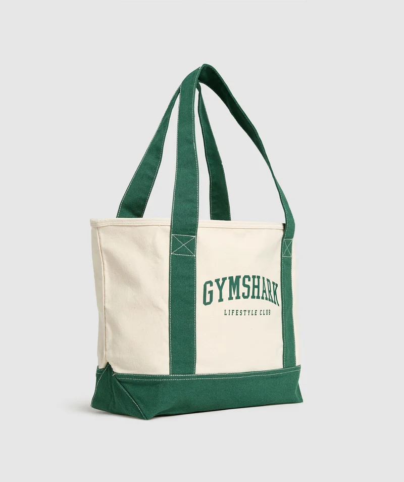 Gymshark Collegiate Oversized Tote - Oat White/Classic Green
