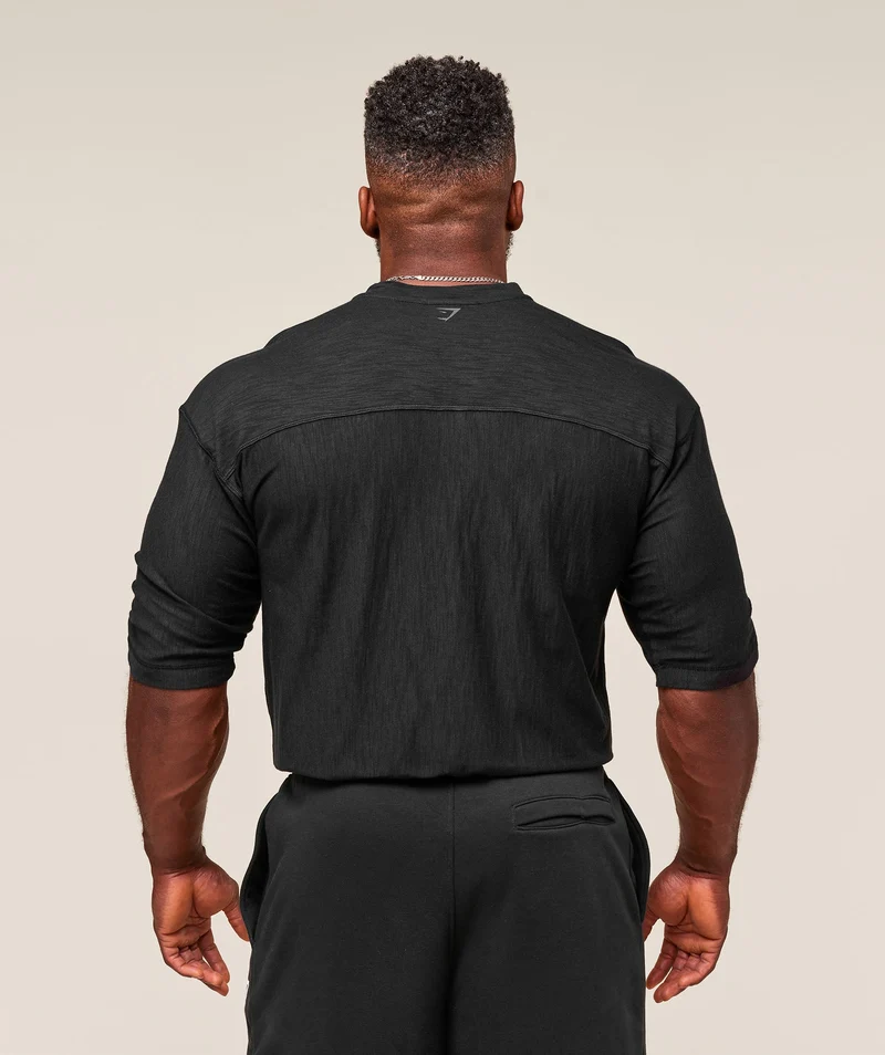 Gymshark Lightweight Slub Textured 3/4 Henley - Black