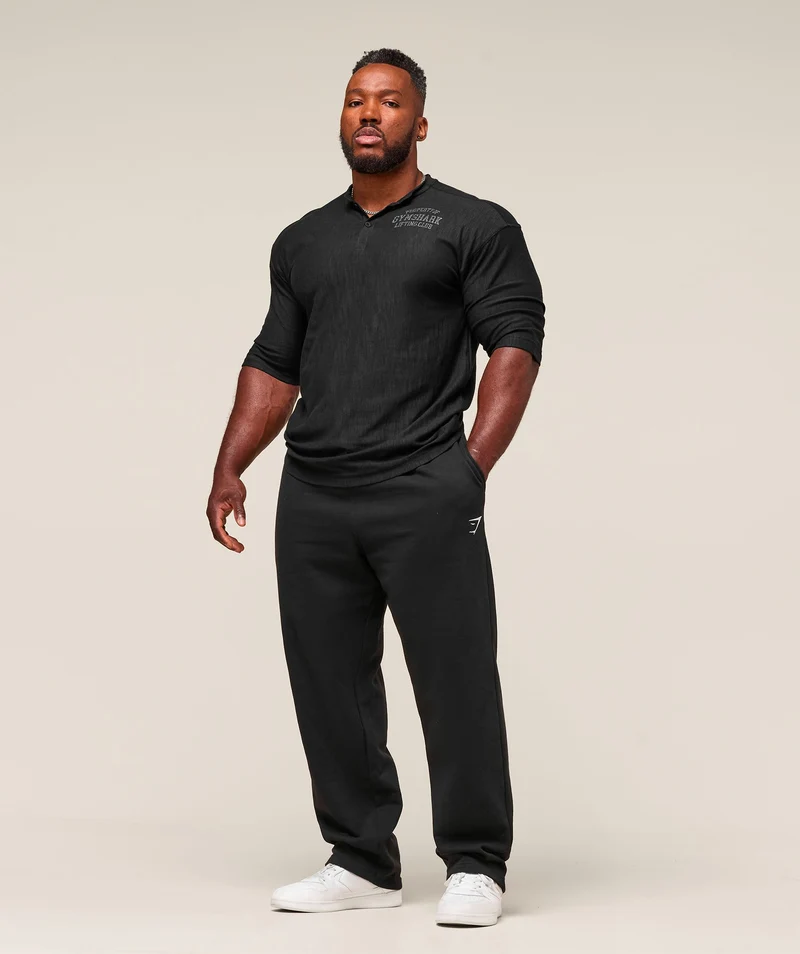Gymshark Lightweight Slub Textured 3/4 Henley - Black