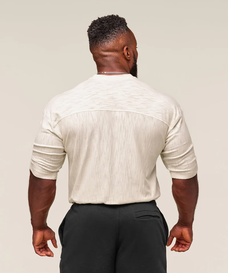 Gymshark Lightweight Slub Textured 3/4 Henley - Oat White