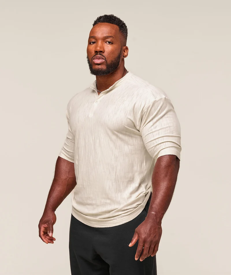 Gymshark Lightweight Slub Textured 3/4 Henley - Oat White