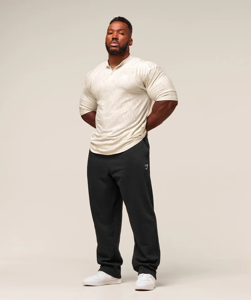 Gymshark Lightweight Slub Textured 3/4 Henley - Oat White