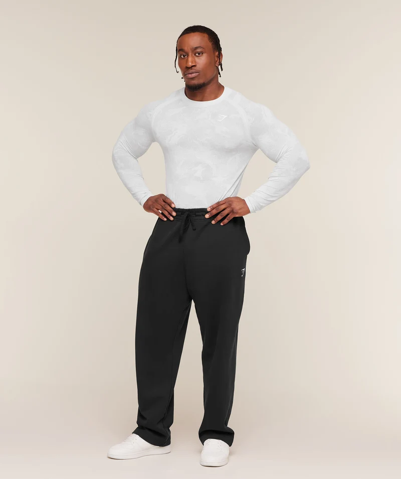Gymshark Geo Seamless Long Sleeve T-Shirt - White/Light Grey