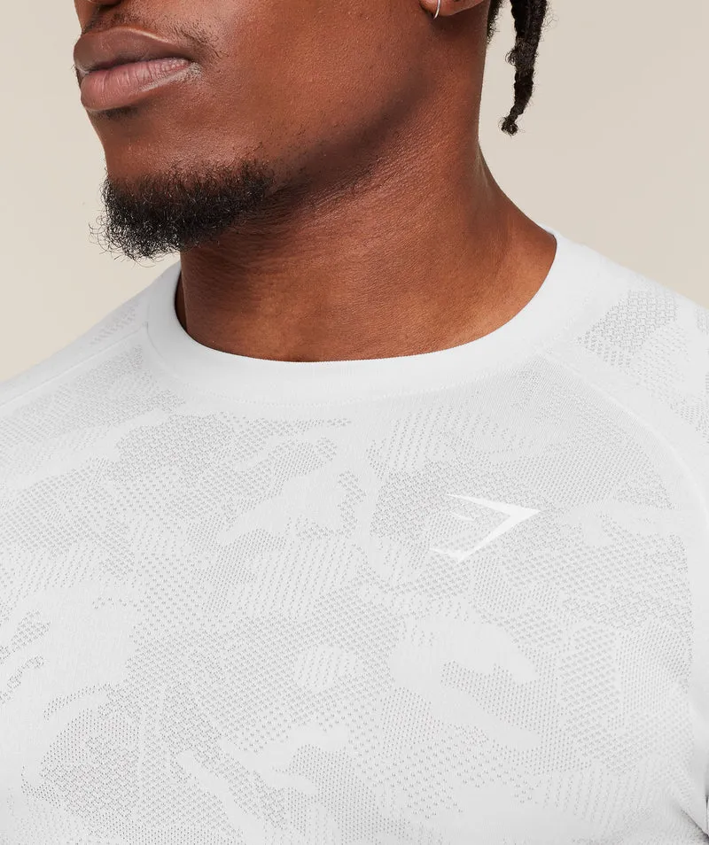 Gymshark Geo Seamless Long Sleeve T-Shirt - White/Light Grey
