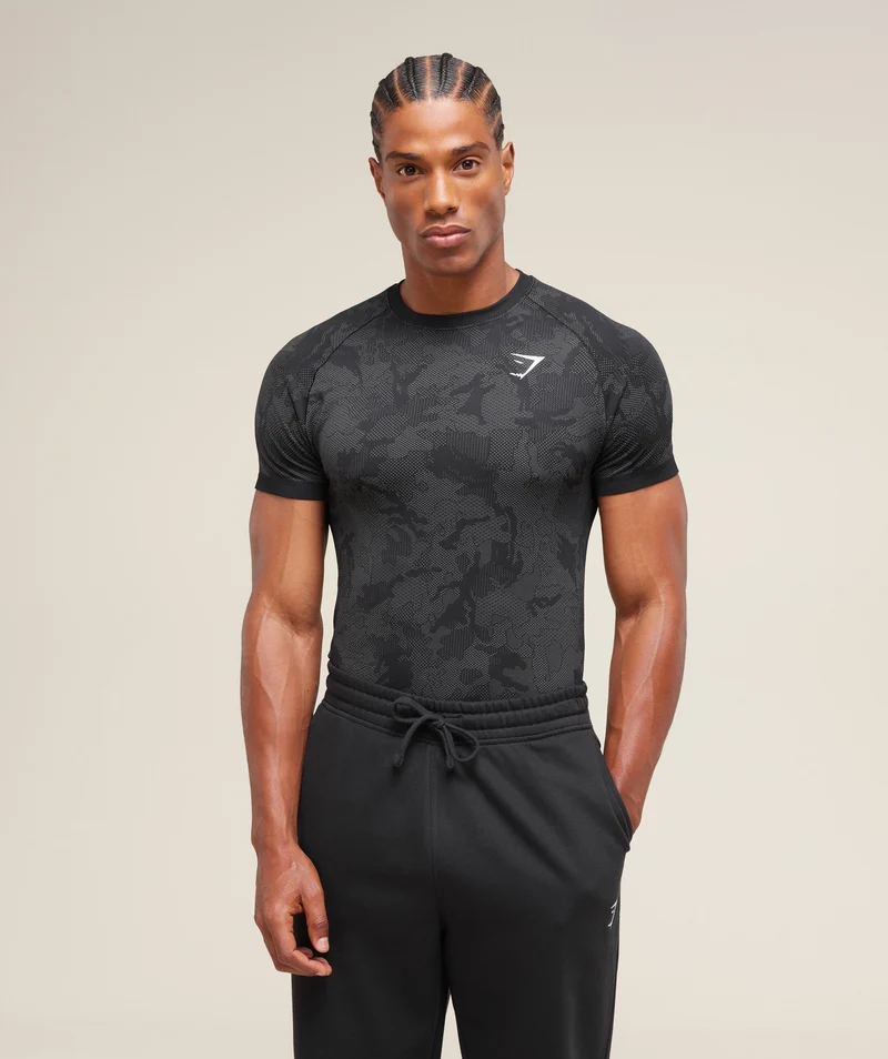 Gymshark Geo Seamless T-Shirt - Black/Charcoal Grey