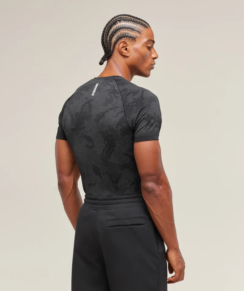 Gymshark Geo Seamless T-Shirt - Black/Charcoal Grey