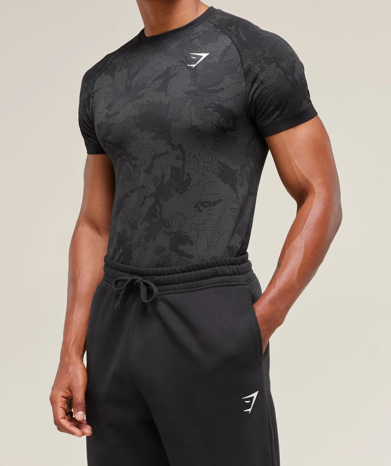 Gymshark Geo Seamless T-Shirt - Black/Charcoal Grey