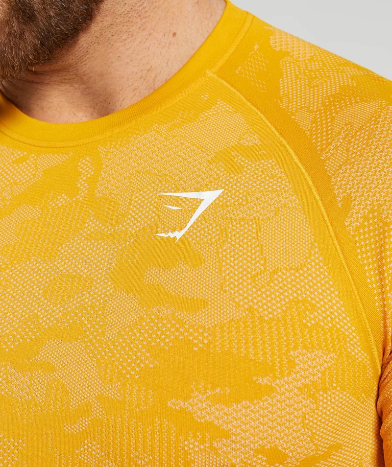 Gymshark Geo Seamless T-Shirt - Sunny Yellow/White