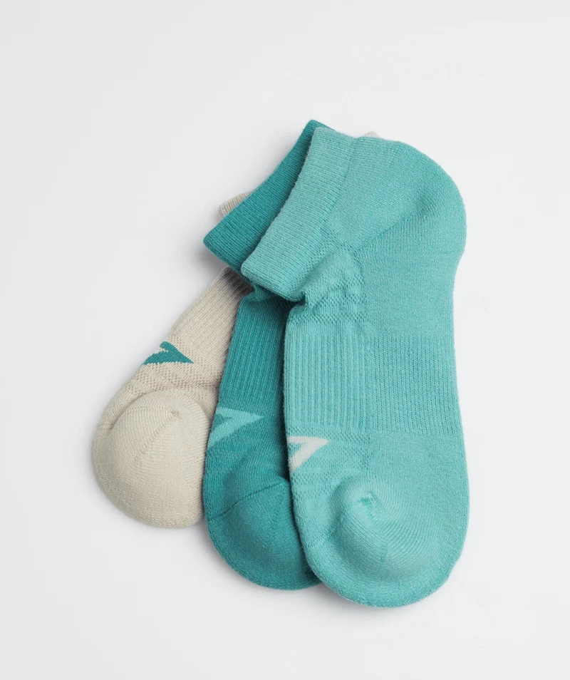 Gymshark Trainer Socks 3pk - Cornflower Blue/Jewel Green/Pebble Grey