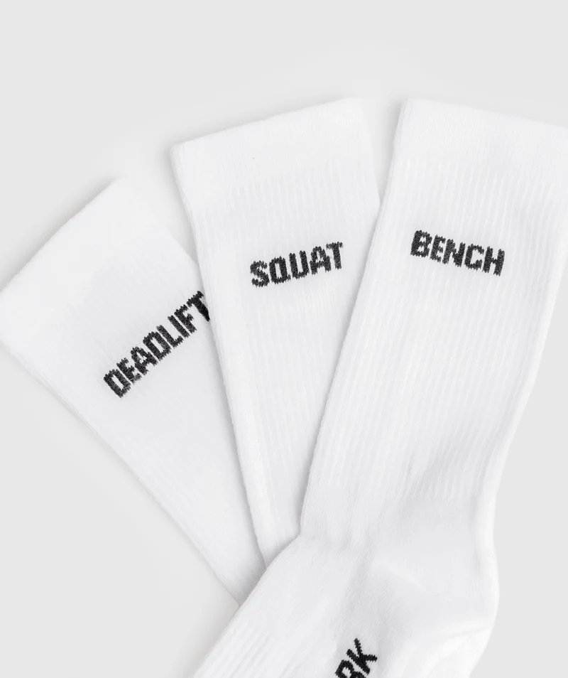 Gymshark GFX Crew Socks 3pk - White/Bench/Squat/Deadlift