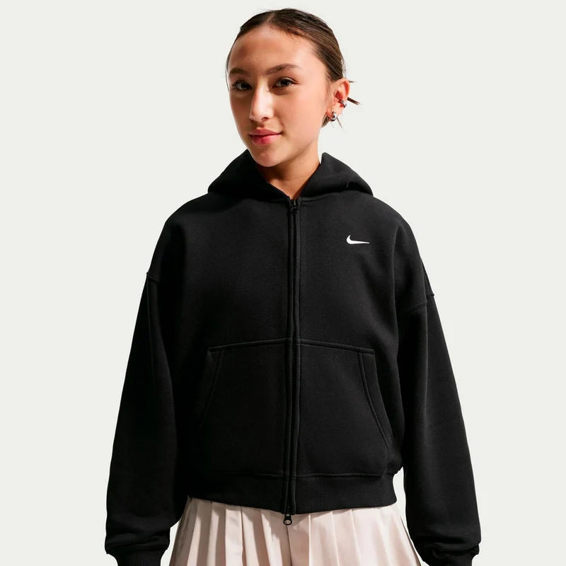 Oversized Fleece Full-Zip Sweatjacke Mädchen - schwarz