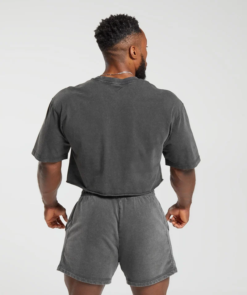 Gymshark Heritage Washed Crop T-Shirt - Onyx Grey/Acid Wash Small Ball