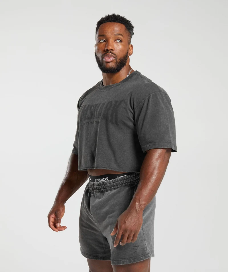 Gymshark Heritage Washed Crop T-Shirt - Onyx Grey/Acid Wash Small Ball