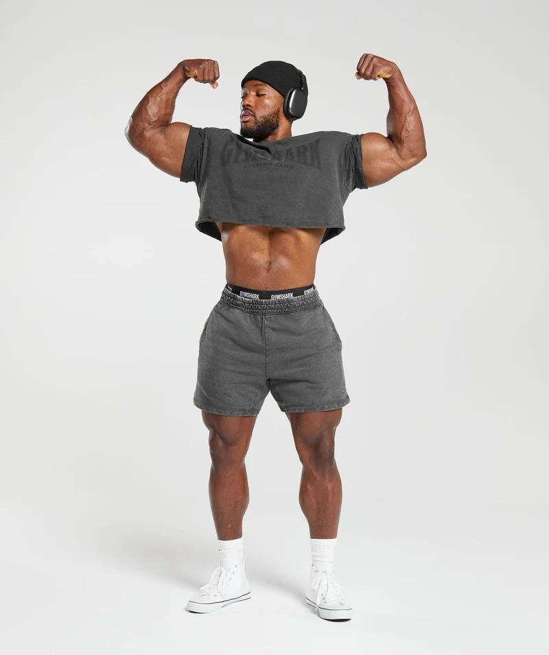 Gymshark Heritage Washed Crop T-Shirt - Onyx Grey/Acid Wash Small Ball