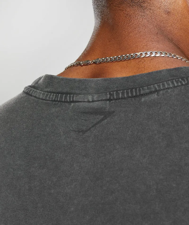 Gymshark Heritage Washed Crop T-Shirt - Onyx Grey/Acid Wash Small Ball