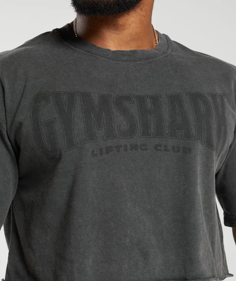 Gymshark Heritage Washed Crop T-Shirt - Onyx Grey/Acid Wash Small Ball