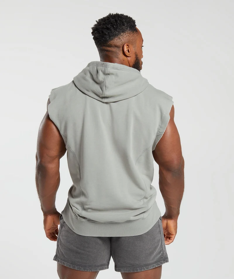 Gymshark Heritage Washed Sleeveless Zip Up Hoodie - Smokey Grey/Acid Wash Small Ball