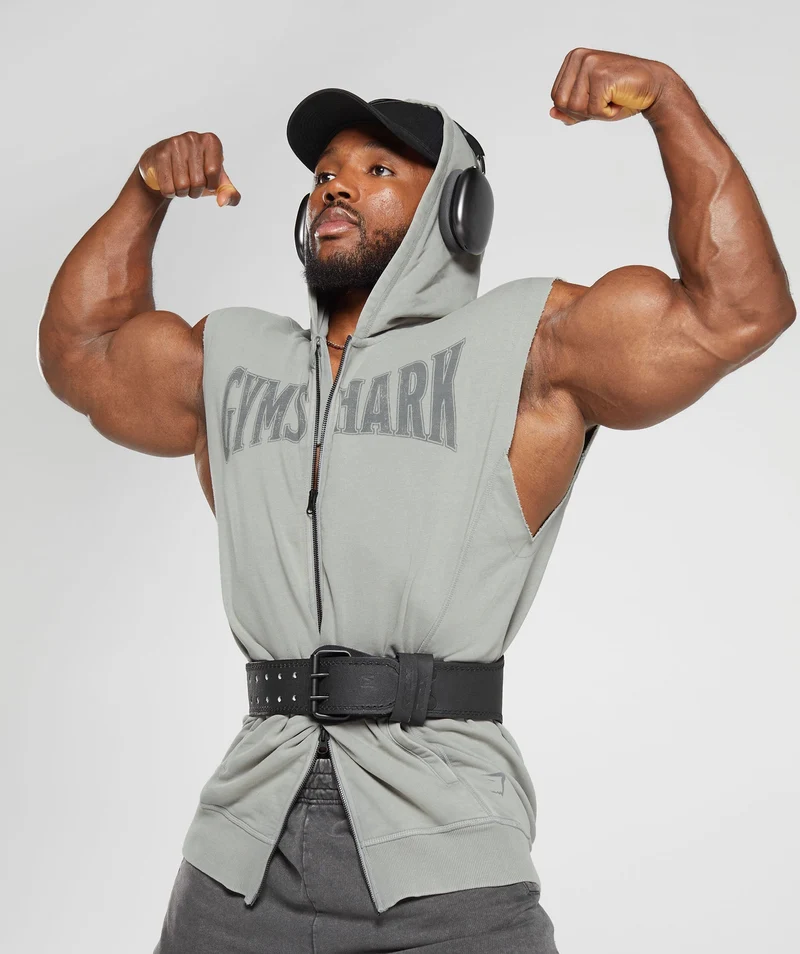 Gymshark Heritage Washed Sleeveless Zip Up Hoodie - Smokey Grey/Acid Wash Small Ball