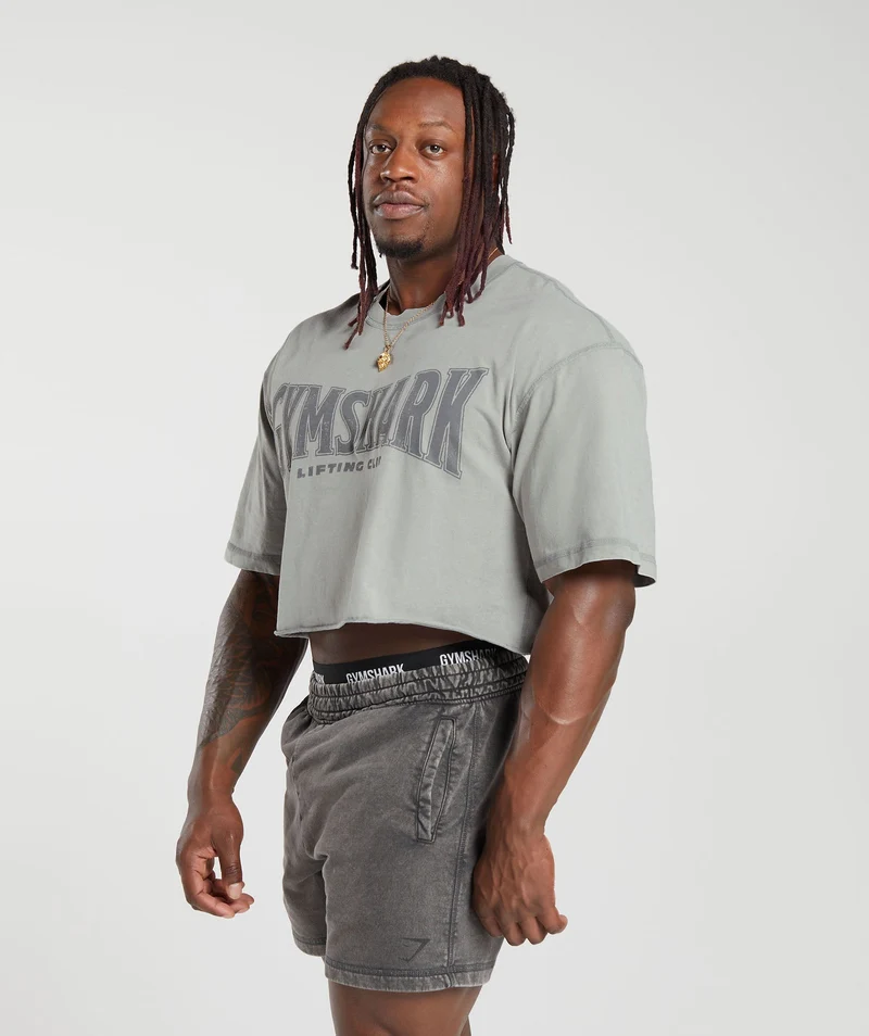 Gymshark Heritage Washed Crop T-Shirt - Smokey Grey/Acid Wash Small Ball