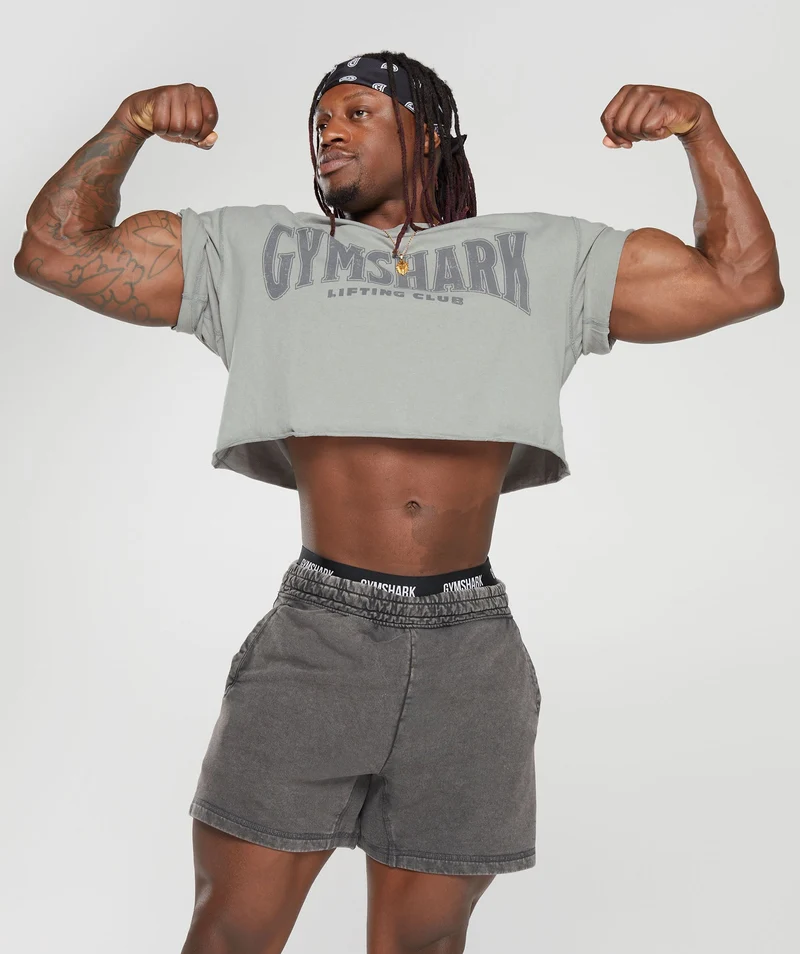 Gymshark Heritage Washed Crop T-Shirt - Smokey Grey/Acid Wash Small Ball